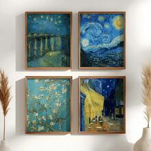 4pcs/Set Vintage Wall Art Posters, Vincent Van Gogh Canvas Wall Decor - Starry Night, Cafe Terrace, Floral, Retro Landscape Paintings, Suitable For Indoor And Outdoor Decoration, Portrait, Canvas Ink Printing, With Or Without Frame, Room Decor, Home Decor, College Dorm Apartment Decor, Hotel & Home Wall Decor Gift, Ideal Housewarming Gift, Suitable For Living Room, Bedroom, Bathroom And Office. - Multicolor - View 6