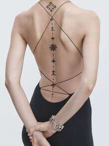 3 Sheets Sexy Line Style Body Art Back Waist Spine Painting Temporary Tattoo Stickers, Black Lotus Flowers And Leaves Patterns.Waterproof Fake Tattoos,Lasting 2-5 Days,Can Be Applied To The Arms, Neck, Waist, Spine, And Legs. Perfect For Festivals, Weddings, Vacations, Party Gifts, Music Festivals, And Body Decoration.