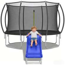 Outdoor Trampoline Slide For Kids,Heavy Duty Plastic Slide With Metal Bottom Frame,Safety Trampoline Accessories For 8-16FT,Blue - Blue - View 3