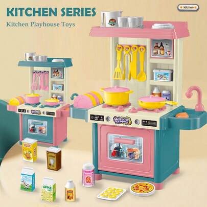 NEUSNEY Realistic Mini Kitchen Playset, Children's Toy Cookware, Stove, Dishes, Food Models, Educational & Interactive Game, Gift For Boys & Girls, Birthday Present (Some Accessories Randomly Included)