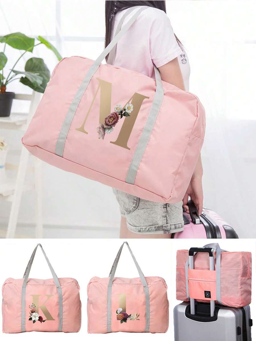 Foldable Travel Bags Unisex Clothes Storage Bag Portable Women Handbags Men Large Capacity Luggage Bags Multifunctional Travel Accessories 26 Letters Printing Gym Organizer - Pink - View 1