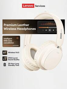 Lenovo LS105 Wireless Bluetooth 6.0 Headphones With ENC High-Definition Calls, Noise Cancellation, Gaming, Music, Sports, Comfortable Ear Cushions, Long Battery Life, Compatible With Smartphones And Computers, Ideal Gift - 米色 - 查看 2