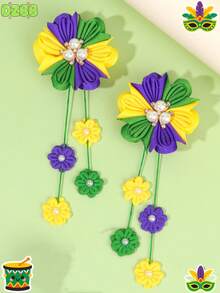 2pcs Mardi Gras Colorful Fabric Flowers Hair Clips,Faux Pearl Hairpink,Fashion Hair Barrettes For Girls Kids Daughter Carnival Gifts