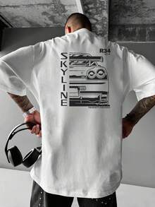 Skyline R34 GTR JDM T-shirt 100% cotone stampato su entrambi i lati, vestibilità comoda e traspirante, comfort per tutto il giorno. - Bianco - Visualizzare 3