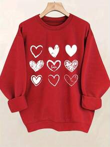 Women's Valentine's Day Heart Print Sweatshirt - Soft Stretchy Pullover Sweater, Cozy Casual Round Neck Long Sleeve Blouse, Light Beige-Friendly For Fall/Winter & Valentine's Gift, Machine Washable (All-Season) Ladies Casual Crew Neck Pullover,Love GraphicPink Heart Crew Neck Sweatshirt - Đỏ - Xem 5