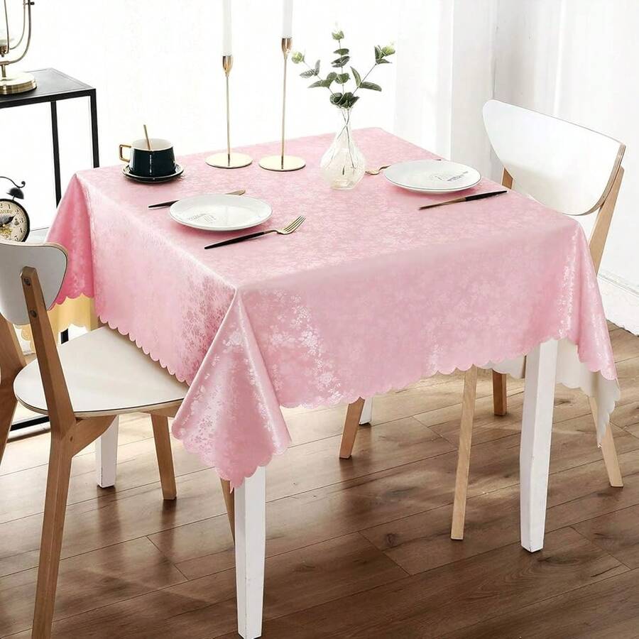 Mantel cuadrado Smiry, manteles de vinilo resistentes y impermeables, cubierta de mesa lavable y limpiable para cocina y comedor (Rosa, 54" X 54") - Cuadrado rosa de 54 x 54 pulgadas - Ver 1