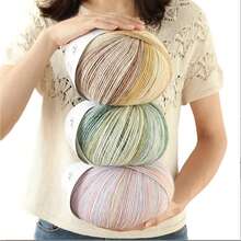 彩虹渐变色染色针织纱线，手工DIY针织纱线，中等粗细纯针织纱线，渐变色棉混纺针织纱线，柔软单股纱线，适用于手工围巾、帽子、毯子等。 - 彩色 - 查看 1