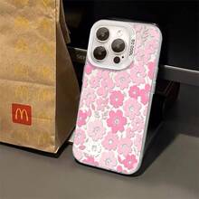 1pcs Pink Floral Phone Case Compatible with Apple Phone 11 12 13 14 15 16 17 Pro Max 7plus 8plus Xs Max XS Silicone Shock Proof Vintage Girlish Style Cute Elegant Can Be Given To Friends Can Be Given To A Lover - Plateado - Ver 3