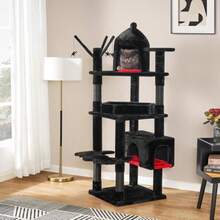 Cat Trees & CondosBEWISHOME Árbol Para Gatos Gótico Grande Con Cama Tipo Ataúd Torre De Árbol Para Gatos Gótico De Varios Niveles De 63" Para Gatos Grandes Con Condominio Para Gatos Postes Para Rascar Centro De Acti - como en la foto - Ver 7