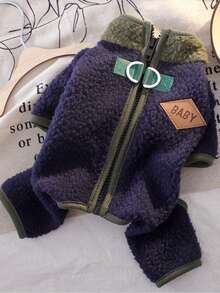 1pc Thermal Lined Warm Stand Collar Pet Clothes, Zip-Up Design, Autumn/Winter, Suitable For Dogs Like Poodle And Teddy Bear - Multicolor - View 3