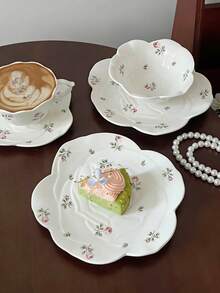 French Ins Rose Ceramic Dinnerware, Dessert Plate, Rice Bowl, Retro Cake Plate, Household Dishes - Multicolor - View 6