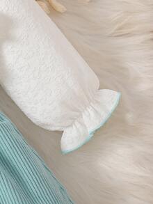 2pcs Baby Girls' Cute Ruffle Collar Ruffle Hem Long Sleeve T-Shirt Top With 3D Bow Button Design Skirt Outfit, Suitable For Daily Outings, Spring & Autumn - Mint Green - View 6