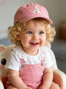 1 PC Baby Girls A-Z Letter Patch Classic Baseball Cap Baby Girls Sun Caps Suitable For Toddler Aged 1-3 Years Old - Pink - View 4