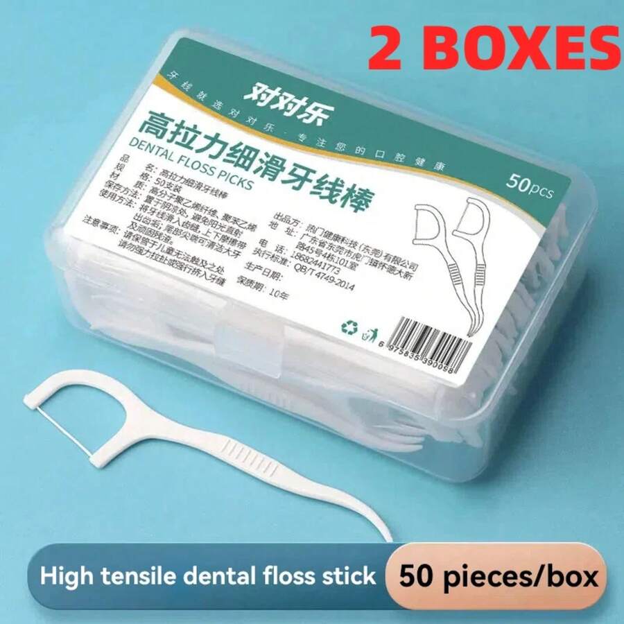 1/2/3/5/10 Caja de hilo dental desechable portátil, palillo de dientes de plástico, palo de hilo dental de alta tensión, caja de hilo dental﻿Cuidado bucal - 2 cajas - Ver 1