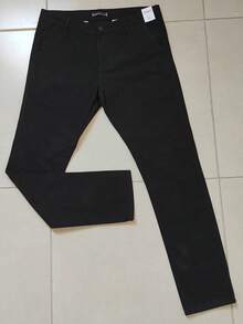 Men's Slim Fit Twill Trousers With Elastane And Side Pockets. - Black - View 1