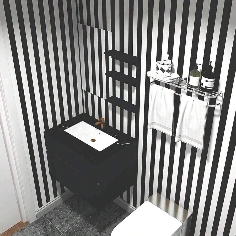 1 Roll Black & White Striped Removable Vinyl Wallpaper, Suitable For Kitchen Countertops, Furniture Renovation, Bedroom, Dorm, Home Decor, DIY Easy Installation, Peel And Stick Wallpaper, Size: 17.7" X 196.8"/118.1", Wall Paper, Room Decor, Wall Decor, Living Room Decor - Black and White - View 1
