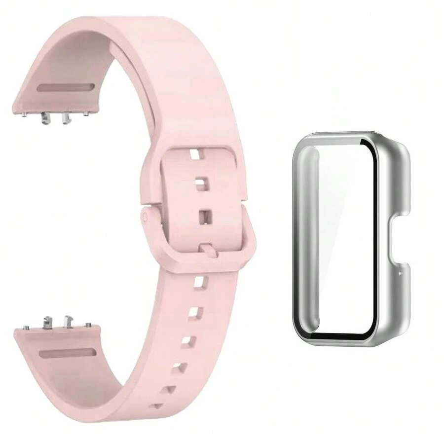 Quick-Release Silicone Wristband + Case Kit For Galaxy Fit 3 Smartwatch - SILVER/ROSE - View 1