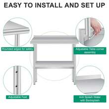 Mesa de trabajo de acero inoxidable resistente de 36 x 24 pulgadas, mesa de preparación comercial con estante inferior ajustable y protector contra salpicaduras para cocina de restaurante, bar, garaje de hotel - Plateado - Ver 2