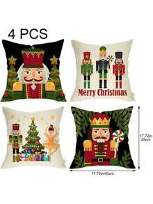 EstiloJuego de 4 fundas de almohada de Navidad , 45 x 45 cm funda de cojín de lino para sofá,Patrón de Navidad Cojín Sofá Decoración, Adecuado para sofá, cama, hogar, automóvil, interior, exterior (F)Versión mejorada - Q - Ver 5