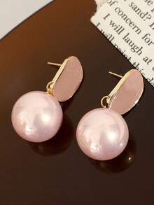1 Pair Fashionable Versatile Light Pink Pearl Earrings, Elegant Pearl Pendant Earrings, Luxury French Style Earrings For Women, Valentine's Day Gift