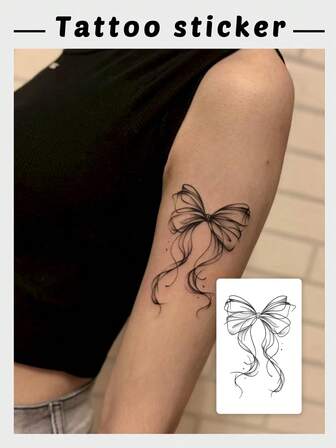 1 pieza Tatuaje temporal elegante de lazo y línea para mujeres, resistente al agua y al sudor, adecuado para bodas, celebraciones y fiestas