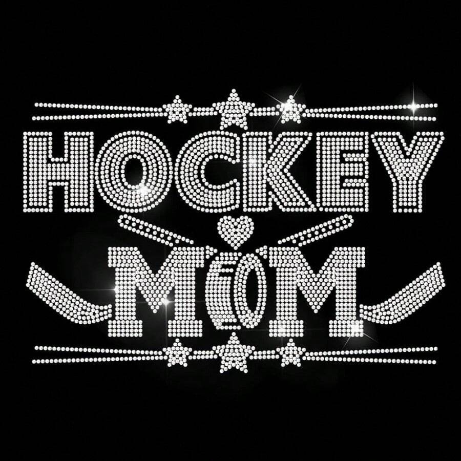 MAYJOYDIY Hockey MOM Rhinestone Iron on Hotfix Star Heart Pattern Bling DIY Patch Repair Field Hockey Stick Sparkle Hot Fix Aplique para playera chamarra jeans manualidades accesorio de ropa - MAMÁ DE HOCKEY - Ver 1