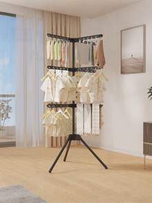1pc Freestanding Multi-Tier Drying Rack With Hooks | Metal Material, High Capacity, Suitable For Indoor/Outdoor Use, Space-Saving, Ideal For Nursery, Bedroom, Nursing Room, Apartment, Dorm, Small Home, Also A Great Gift, Clothes Drying Rack