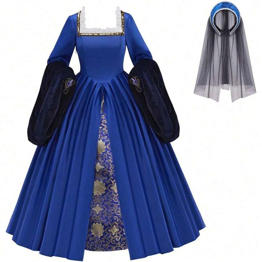 Anne Boleyn Dress  Queen Cosplay Costume Renaissance Dress Elizabethan Ball Gown For Women - Màu xanh lam - Xem 1