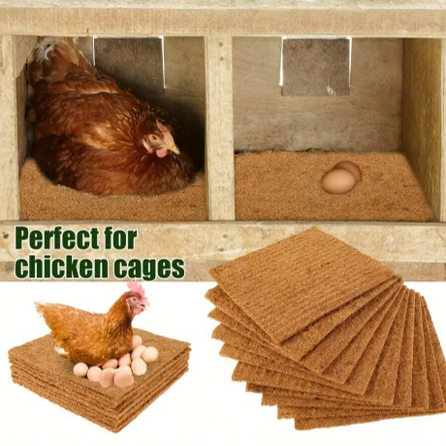 3-Specification Coconut Shell Fiber 6-Pack Poultry Nesting Mat -11.81 X 11.81/11.81 X15.74/15.74X15.74 Inch Moisture Resistant And Insulated Chicken House Mat, Easy To Manage Chicken Nest Box Mat, Suitable For Flower Pots, Window Boxes, Flower Baskets, Animal Pet Pads, Reptile Carpets - 棕色/11.81 X*11.81inch - 查看 1