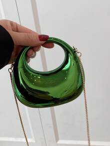 New Acrylic Mini Handbag, Fashion Clutch Purse, Personalized Crescent Moon Shaped Evening Bag With Detachable Strap - Green - View 9