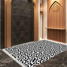 1件便携式流苏地垫，可折叠跪垫，祈祷毯，适合室内外使用，可放置于书房、走廊等处，防滑装饰地毯 - 黑與白 - 查看 5