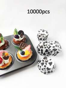 100 个/包黑白奶牛印花烘焙纸杯、迷你松饼衬垫，适用于生日派对、农场动物派对和节日烘焙用品、防油纸杯蛋糕包装纸 - 彩色 - 查看 13