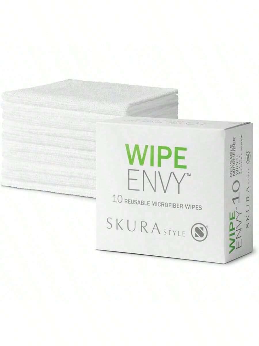 EstiloSkura Estilo WIPE ENVY™ Toallitas de limpieza reutilizables de microfibra sin pelusas, color blanco, 10 unidadesVersión mejorada - 1 - Ver 1