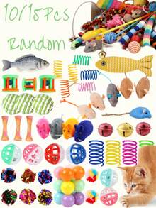 10/15pcs Random Cat Toy Assortment, Includes Bell Balls, Teaser Wands & More Pet Toys, Assorted Styles & Colors, Satisfy Single/Multiple Cats Daily Play, Easily Relieve Boredom - Multicolor - View 7