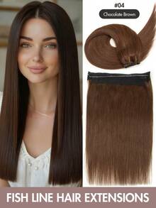 Hair Extensions Wire Hair Extensions Real Human Hair Fish Line Human Hair Extensions 12-20inch Straight Human Hair Invisible Wire Extensions Easy To Wear For Daily Party Festival