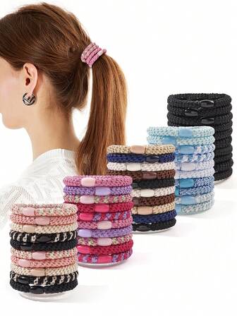 10 Peças/Pacote Elásticos de Cabelo Coloridos e Grossos, Elásticos de Cabelo para Rabo de Cavalo Alto, Acessórios de Cabelo Não Danificadores para Mulheres, Suportes de Rabo de Cavalo, Elásticos de Cabelo, Scrunchies, Corda de Cabelo, Bolinhas de Cabelo, Acessórios de Cabeça
