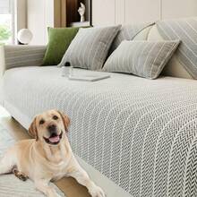Genérico Solid Color Herringbone Chenille Couch Cover Sofa Cover for Loveseat/3 Cushion/L Shaped/Chaise Lounge Couch/Sectional Couch Washable Waterproo Non Slip Slipcover Silver 90 * 90cm - Plateado - Ver 1
