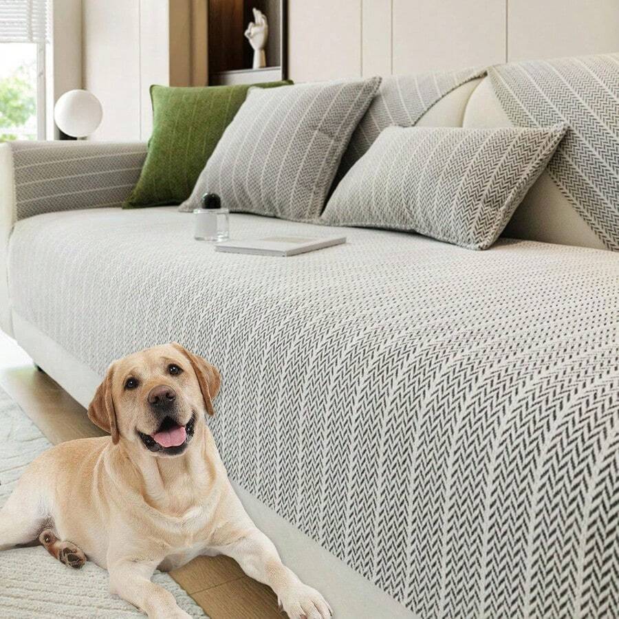 Genérico Solid Color Herringbone Chenille Couch Cover Sofa Cover for Loveseat/3 Cushion/L Shaped/Chaise Lounge Couch/Sectional Couch Washable Waterproo Non Slip Slipcover Silver 90 * 90cm - Plateado - Ver 1