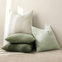 [Free Shipping]MIULEE Christmas Decorative Throw Pillow Covers Set Of 4 Summer Light Green Gradient Natural Earthy Modern Classic Soft Corduroy Cushion Covers For Sofa Couch Bed Living Room Home Decor 18x18 Inch - 綠白相間,18英寸x18英寸,4件裝 - 查看 5