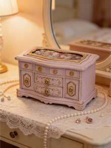 1个三层复古欧式首饰盒，天鹅绒抽屉，大容量，可收纳耳环、项链、配饰、手镯，非常适合作为圣诞节、情人节、周年纪念礼物，女士首饰收纳盒，首饰托盘，可堆叠首饰架 - 彩色 - 查看 8