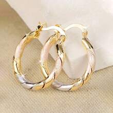1 Pair Of Vintage Colorful Geometric Simple Hoop Earrings| High-Quality Zinc Alloy Paired With Copper Earrings, Suitable For Daily Wear, Weddings, And Gifts For Friends. - SSS1134 - Xem 7