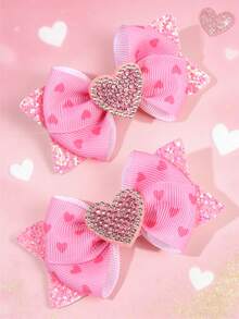 2 chiếc kẹp tóc ngày Valentine, in hình trái tim, kẹp tóc hình trái tim màu hồng bóng, thích hợp cho tiệc Valentine, phụ kiện tóc cho tuổi teen. - Nhiều màu - Xem 2