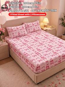 2/3pcs Valentine's Day Theme Pattern Fitted Sheet(No Inserts Included), Sweet And Girly Bedroom Decor, Love Valentine's Day Mattress Cover For Bed, Bed Sheet, Breathable And Anti-Pilling Mattress Protector, Bed Cover, Suitable For Full/Twin/Double/Queen/King Bed, Machine Washable, Home Decor, Room Decor, Bedroom Decor, Valentine's Day, Pink, OEKO-TEX - 彩色 - 查看 13