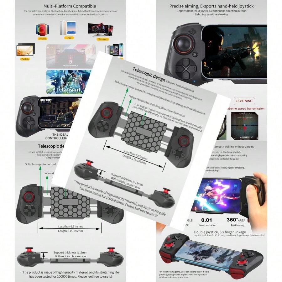 Joso Mobile Game Controller for  Android PC Steam Direct Play 15 Hours Playtime Phone Controller Gamepad Joystick for  14 13 12 Pro Max Galaxy S23 S22  iPad Tablet MFi Games-0003 - Negro - - Ver 1