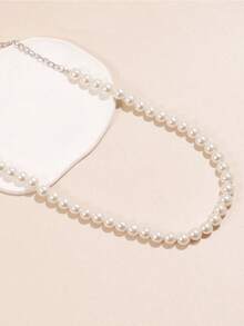 1pc Pearl Necklace, Elegant And Minimalistic Choker With Timeless Design. Dainty Delicate Neckpiece With Adjustable Chain, Perfect For Daily Wear Office Commute Date Night Party,  Classic Style That Complements Any Outfit, Lightweight Luxury Accessory Ideal Gift For Her - 白色 - 查看 4