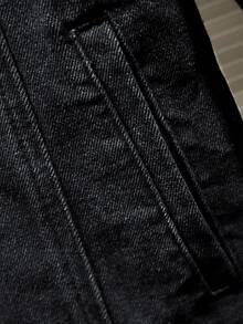 Plus Size Men's Single-Breasted Casual Denim Jacket, Versatile For Commuting - Black - View 4