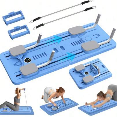Cama para ejercicio tipo pilates,Tabla de Ejercicio Multifuncional Plegable para Entrenamiento en Casa con Bandas de Resistencia y Agarraderas Ajustables