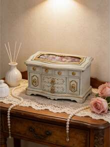 1个三层复古欧式首饰盒，天鹅绒抽屉，大容量，可收纳耳环、项链、配饰、手镯，非常适合作为圣诞节、情人节、周年纪念礼物，女士首饰收纳盒，首饰托盘，可堆叠首饰架 - 彩色 - 查看 10