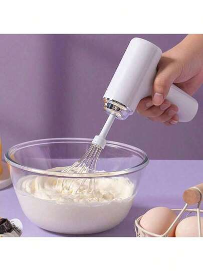 1pc Portable Handheld Mixer, Wireless Electric Blender, Electric Egg Beater, Milk Frother, Home Baking Cake Cream Mixer, Stainless Steel Mixer, Kitchen Appliances Tools