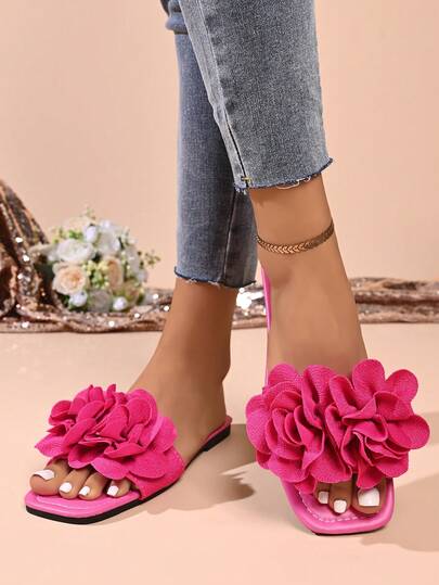 Chanclas planas de playa de unicolor y floral para mujer, primavera/verano